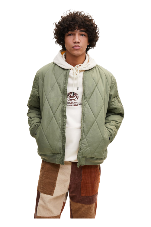 Quilted Bomber Jacket With Ribbed Trims